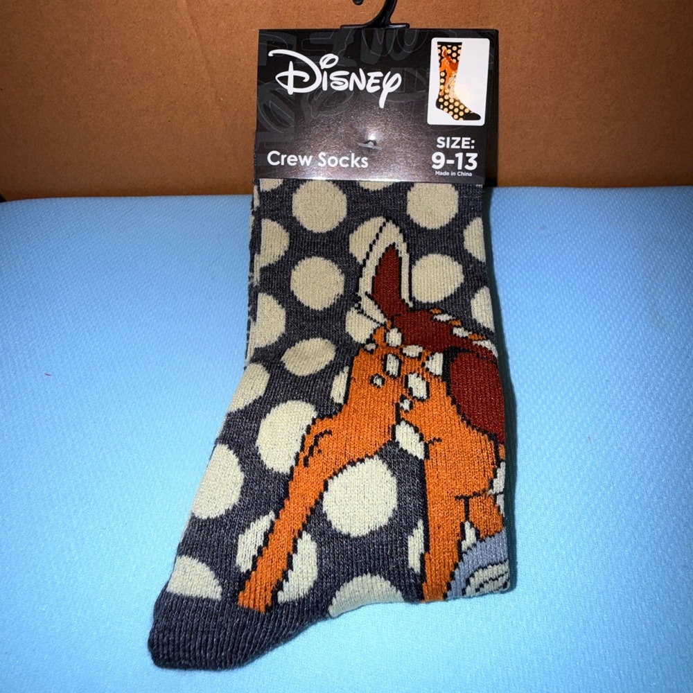 Disney Bambi Thumper Crew Socks Shoe Size 9-13 NEW Polka Dot Grey Orange
